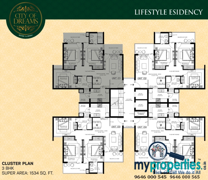 Lifestyle Residencey 3bhk Cluster Plan